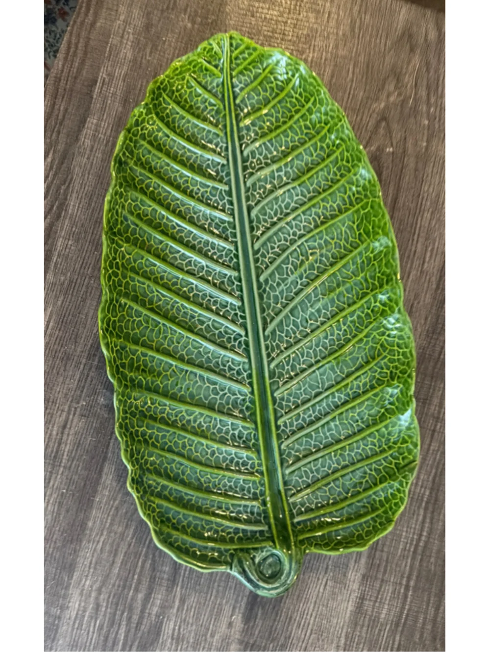 Palm & Fern Ceramic Leaf Shaped Serving Platter One Size Green